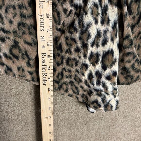 Joie Ornica Silk Skirt 0 Tan Brown Leopard Print Asymmetrical Hem Draped Ruched - Picture 7 of 12